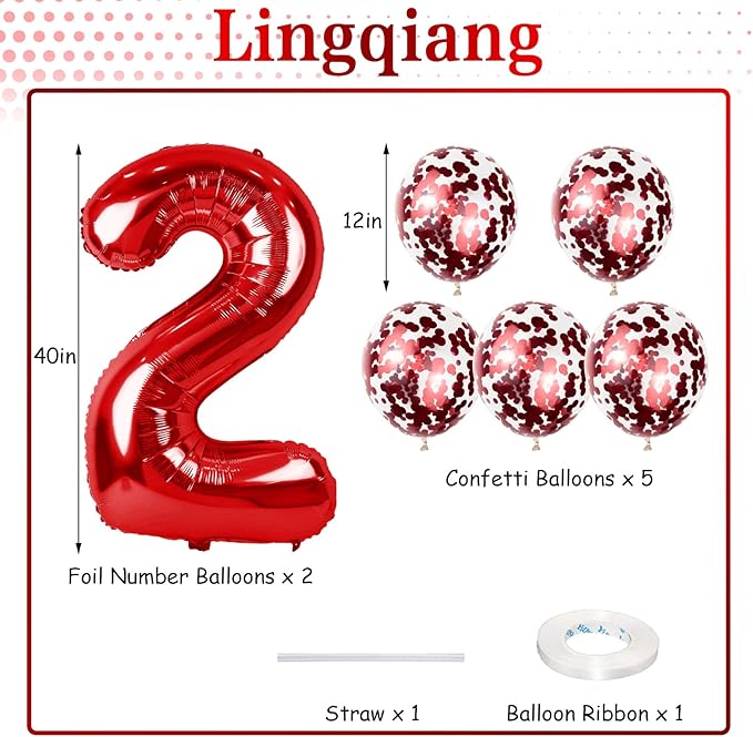 21st Birthday Balloons for Her Red, 40 Inch Giant Red Foil Number 21 Balloons with Red Confetti Balloons Kit, Digit 2 & 1 Helium Balloons for Boys Girls Women 12th 21st Anniversary Party Decorations