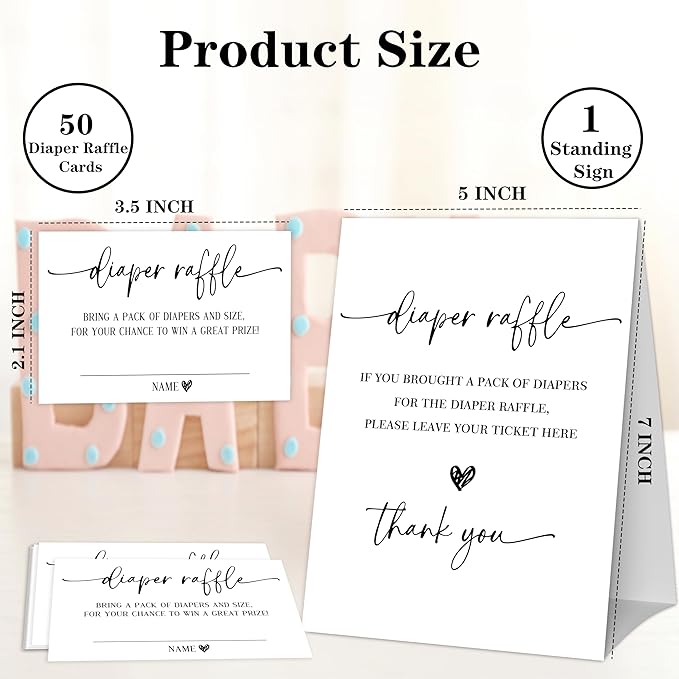 Modern Minimalist Diaper Raffle Game, Diaper Raffle Tickets for Baby Shower, Gender Neutral Tickets for Baby Shower Party Favor Decorations Supplies (1 Sign + 50 Cards) -A01