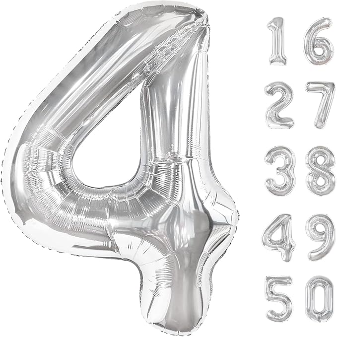 40 Inch Silver 4 Number Balloons 14 Number Balloons Giant 14 or 41 42 43 44 45 46 47 Balloons Silver Foil Mylar Helium Large Digital Balloon 40th Birthday Anniversary Party Decorations Supplies