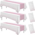 White and Pink Party Decorations Tablecloth, 3 Pack Disposable Light Pink Dot Table Cover Printed Table Runner for Birthday Baby Bridal Shower Wedding Anniversary Graduation, 86in x 55in