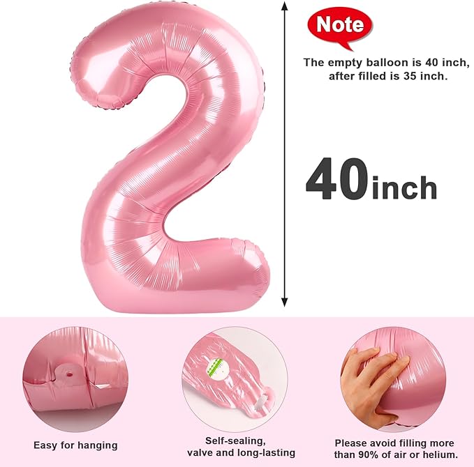 2 Numbers Balloon 40 Inch Pearl Pink Two Balloon Number Birthday Decor, 2nd 12 21st Party Celebration Decorations Graduations Wedding Baby Shower