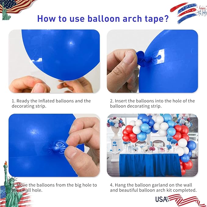 Balloon Arch Garland Kit, Red White and Blue 102 Pcs Patriotic 4th of July Latex Balloon Garland Arch Royal Blue Balloon for Boys Men Baseball Birthday Baby Shower Nautical Labor Day Party Decorations