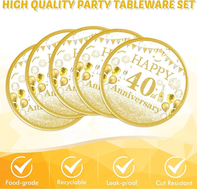 41 PCS Gold Birthday Decorations 40 Years old Paper Plates Napkins Tablecloth Birthday Supplies 1986 Theme Party Tableware Cheers to 40 Years Table Party Decor Favors for Men and women Party Supplies