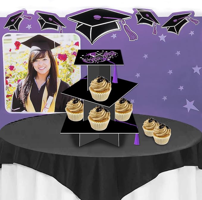 KALEFO Graduation Decorations 2026 Graduation Cap Cupcake Stand with Tassel Graduate Party Favors Table Decor Grad Party Supplies (Purple)