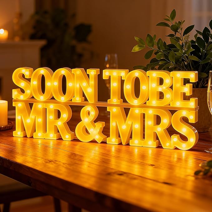 Honoson 14 Pcs Soon to Be Mr and Mrs Light Sign Wedding Party Decoration LED Neon Light up Sign Table Decoration for Wedding Engagement Bridal Shower Party