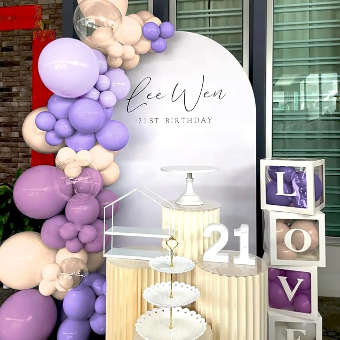 Boho Dusty Purple and Pastel Orange Balloon Garland Arch Kit, 160Pcs Purple Lavender Pastel Purple Balloons for Gender Reveal Wedding Birthday Bridal Baby Shower Bachelor Party Decorations