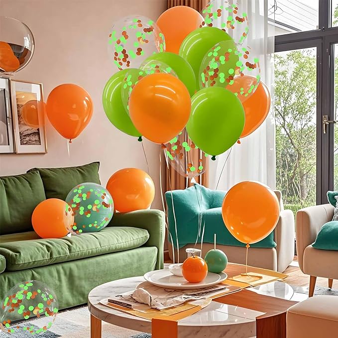 Orange and Green Balloons with Confetti Balloons 12 inch Latex Balloons 80 Pcs for Wedding Birthday Baby Shower Patriotic Themed Party Decorations