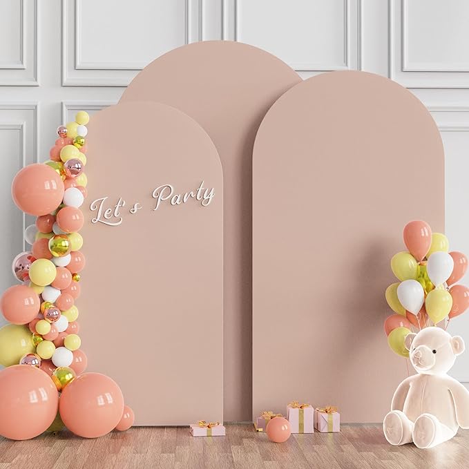 Wokceer Wedding Arch Cover (7.2FT, 6.6FT, 6FT) Set of 3 Spandex Fitted Wedding Arch Stand Covers for Round Top Chiara Arch Backdrop Stands Cover for Birthday Party Ceremony Banquet Decor Nude