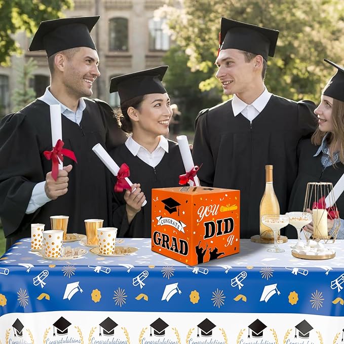 Graduation Card Box, Graduation Party Decorations 2025, Graduation Box, Graduation Card Holder, Foldable Cardboard Congrats Grad Card Gift Box for Graduation Party Supplies Party Favors Orange