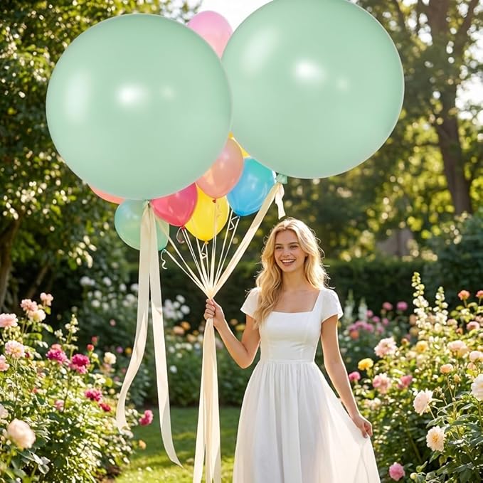 KALOR Sage Green Giant Balloons 36 Inch Large Latex Balloons, 4 Pack Jumbo Round Helium Balloon for Birthday Bridal Shower Wedding Baby Shower Party Decorations