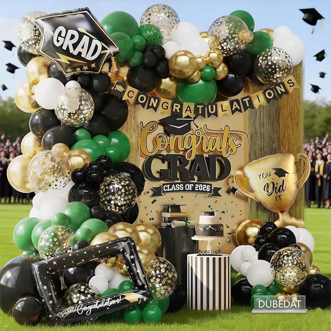 Green Black White Balloon Arch Kit 154Pcs with Gold Confetti Balloon for Orange and Black Birthday Party Decorations Graduation Party Birthday Party