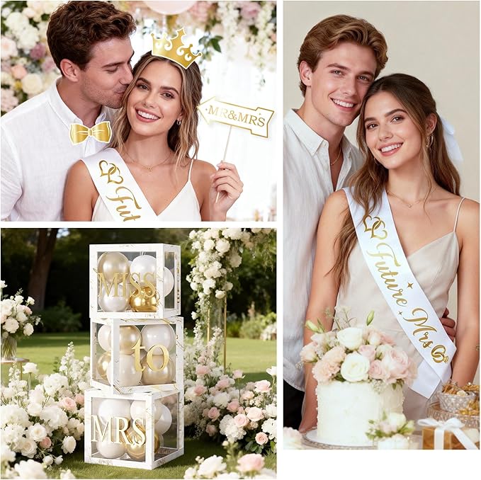 287Pcs Engagement Party Decorations, All-in-one Happy Engagement Decorations with 25 Serves Disposable Plates, 2 Pcs Waterproof Engaged Tablecloth Wedding Proposal Decorations Party Decor