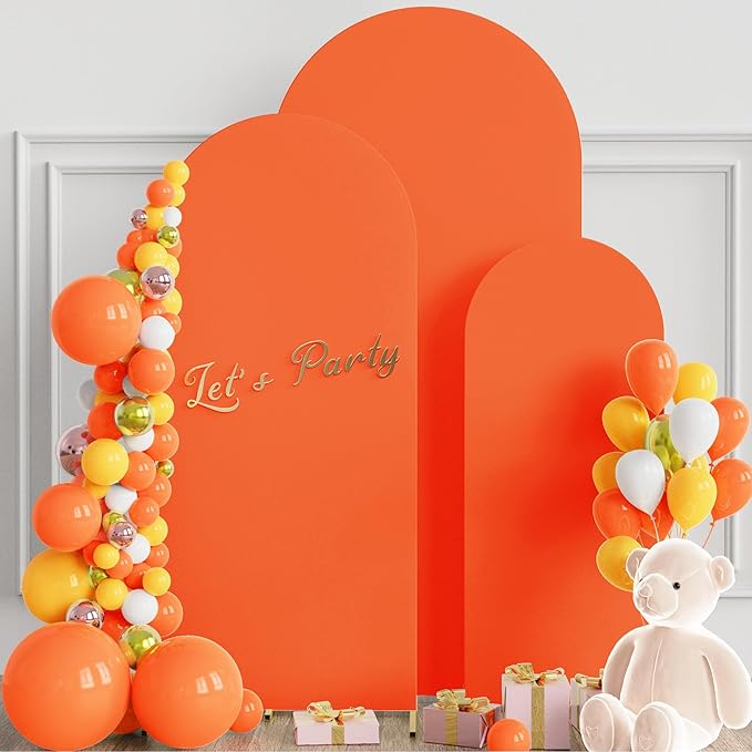 Wokceer Set of 3 Wedding Arch Backdrop Cover Spandex Fitted Wedding Arch Stand Covers Round Top Chiara Backdrop Stands Cover for Birthday Party Ceremony Banquet Decoration 4ft,5ft,6ft OrangeRed