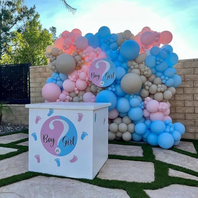 Gender Reveal Balloons, 60Pcs 12Inch Dusty Pink Blue White Gold Balloons for Boho Neutral Gender Reveal Baby Shower Engagement Birthday Party Decorations