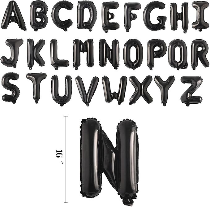 Black Alphabet A-Z Balloons 2 Set 52Pcs 16in Foil Letter Party Decor - Black Balloon Alphabet A-Z Party Supplies Decorations