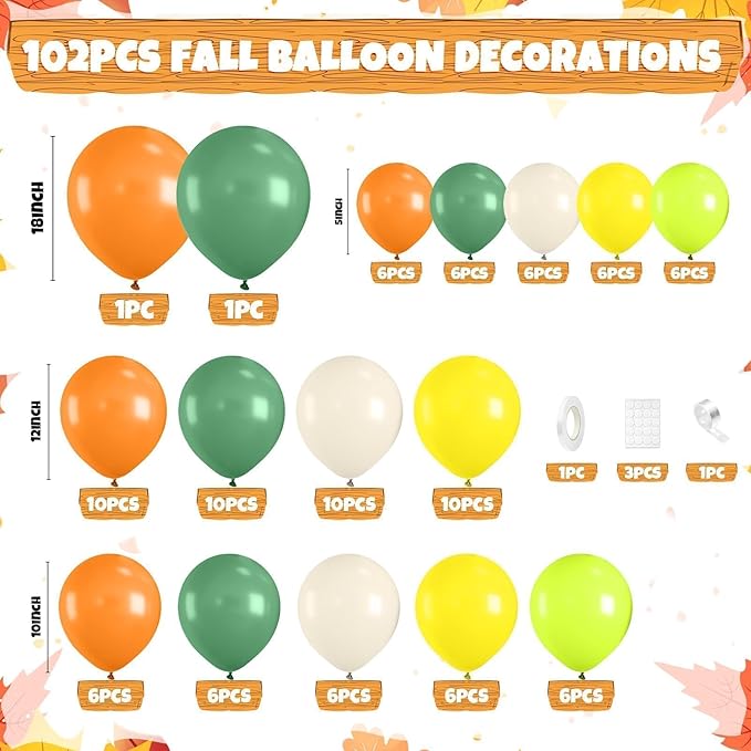 Fall Balloon Arch Garland Kit, Retro Orange Sage Green Yellow Sand White Nude Fall Colored Balloons for Fall Decorations Thanksgiving Party Bridal Wedding Birthday Festival BackDrop