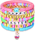 Surfer Heishi Bracelets for Women Stackable Rainbow Vinyl Disc Clay Beaded Stretch Bracelets Elastic Layering Friendship Bracelets Boho Summer Beach Jewelry