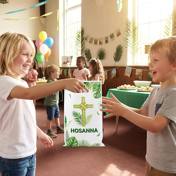 Palm Sunday Party Favor Bag - 50Pcs Religious Easter Treat Goodie Candy Gift Bags Holy Week Christian Cross Baptism Party Decoration for First Communion Sunday School Easter VBS Church Activities