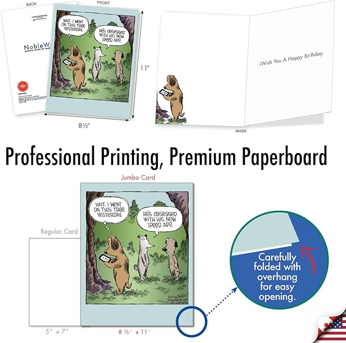NobleWorks - 1 Big Funny Birthday Card Cartoon (8.5 x 11 Inch) - Jumbo Comic Humor, Group Greeting Card with Envelope - Ipeed App J2621BDG