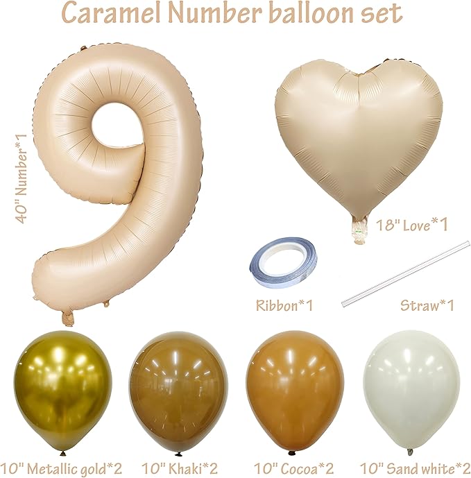 40 In Caramel Number Balloons Helium Foil Mylar latex Balloon Birthday Party banquet Decoration Digital 9
