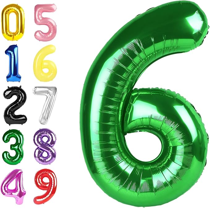 6 Birthday Decoration, 40 Inch Foil Big Balloon for Men And Women, Dark Green Balloons for 6, 16, 26, 60, 2026 Graduation, Birthday, Wedding Anniversary, Xmas, Party Supplies