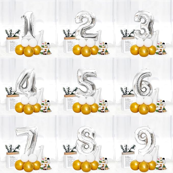 40 Inch Silver Number Balloons, Helium Mylar Foil Number Balloons for Birthdays, Number 3 Balloon for Party Wedding Bachelorette Birthday Bridal Shower Anniversary Celebration Party Decorations