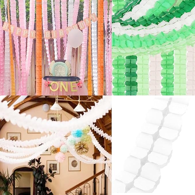 10PCS White Four Leaf Clover Paper Flowers Garland Decorations Four Leaf Clover Paper Banner Tissue Paper Streamers Reusable Hanging Garland for Birthday Wedding Baby Shower Party Backdrop Home Decor