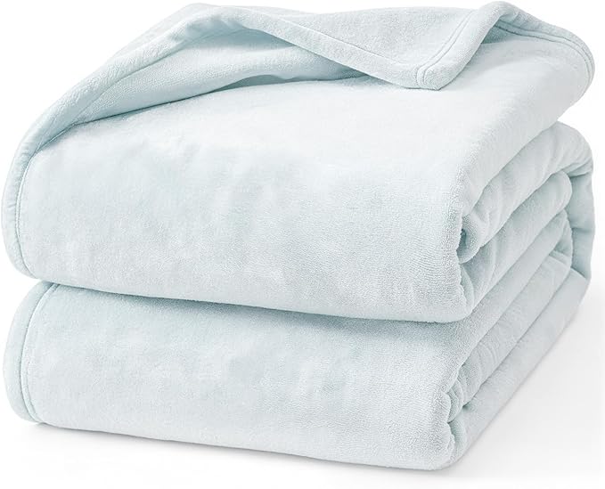 Hansleep Fleece Ice Blue Queen Blanket, Super Soft Flannel Fuzzy Plush Cozy Blanket for All Seasons, Ice Blue, Queen 90x90 Inches