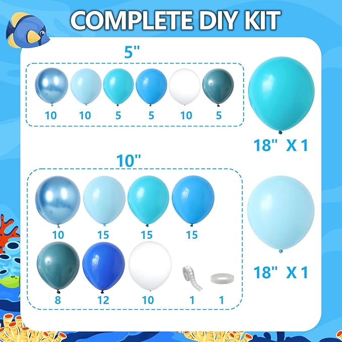 Under The Sea Party Decorations Ocean Balloon Garland Arch Kit, 135 PCS Blue Bubble Foil Fringe Curtains Backdrop Tinsel Streamer Photo Booth Props Mermaid Beach Themed Birthday Party Decor Supplies