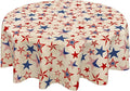 Vintage Fourth of July Tablecloth Round 60 Inch 4th of July Patriotic Outdoor Table Cloth Rustic USA Memorial Day Table Cover for Kitchen Dinner Room Holiday Party Home Independence Day Decor