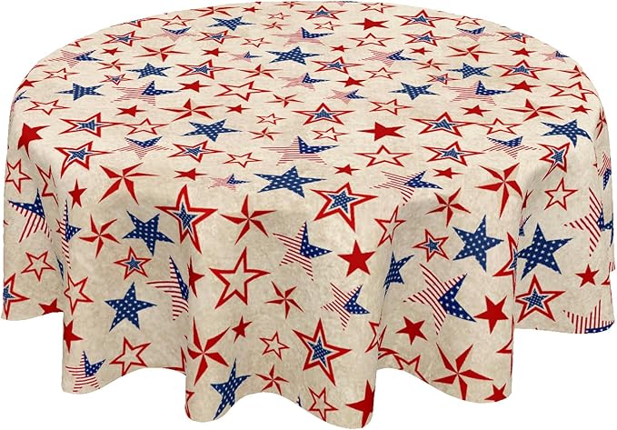 Vintage Fourth of July Tablecloth Round 60 Inch 4th of July Patriotic Outdoor Table Cloth Rustic USA Memorial Day Table Cover for Kitchen Dinner Room Holiday Party Home Independence Day Decor