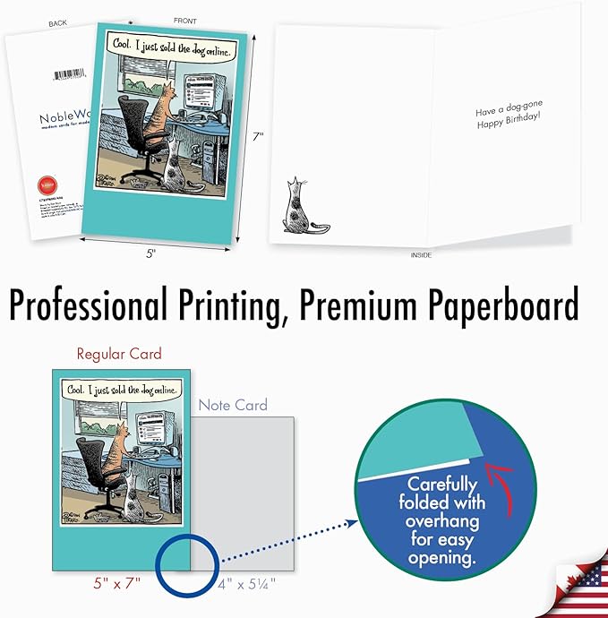 NobleWorks - Funny Dog and Cat Lovers Birthday Greeting Card with 5 x 7 Inch Envelope (1 Card), Kitten, Puppy, Bday Sold The Dog C7859BDG