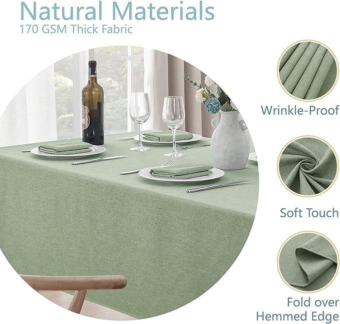 Rectangle Tablecloth Linen Textured Waterproof & Stain Resistant Table Cloth Wrinkle Free Decorative Fabric Farmhouse Table Cover for Dining/Party/Buffet/Wedding, 60 x 104 Inch, Sage Green