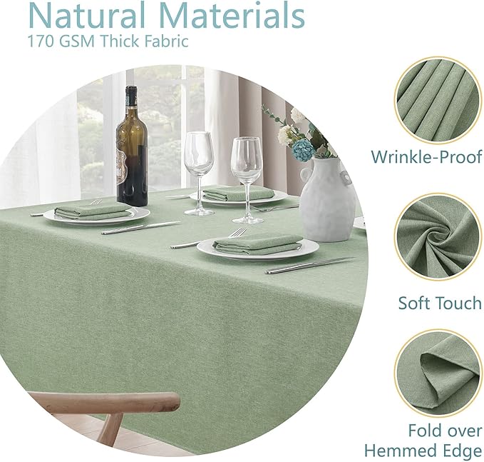 Rectangle Tablecloth Linen Textured Waterproof & Stain Resistant Table Cloth Wrinkle Free Decorative Fabric Farmhouse Table Cover for Dining/Party/Buffet/Wedding, 60 x 144 Inch, Sage Green