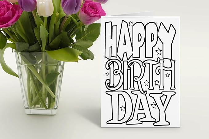 Stonehouse Collection Kids Happy Birthday Coloring Cards, Color-in 'Happy Birthday' Design for Creative Party | Fun12 Color Card and Envelopes