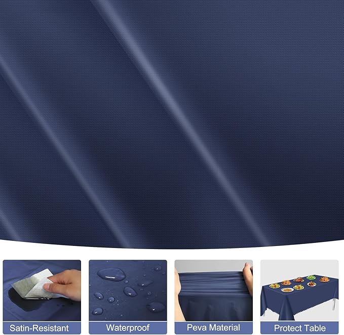 12 Pack Plastic Navy Blue Tablecloth, 54 X 108 Inch Graduation Scalloped Table Cloth for Rectangle Table Disposable Spring Tablecloth for Picnic Birthday Dinner Holiday Graduation Celebration Party