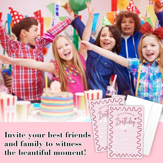 Pink Bow 21st Birthday Invites Cards Party Invitation Cards for Girls Kids Adults Party Invitations 4x6 Inch Invitations with Envelopes 20 Pcs Double Sided Invitation Card for Girls Birthday YT0079