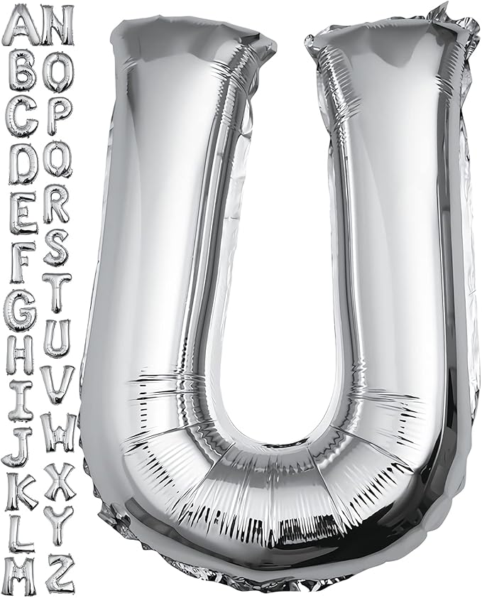 40 inch Silver Letter U Balloon, Big Size Alphabet Foil Mylar Helium Balloons for Birthday Party Celebration Wedding Anniversary Baby Shower Decorations Supplies Alphabet U