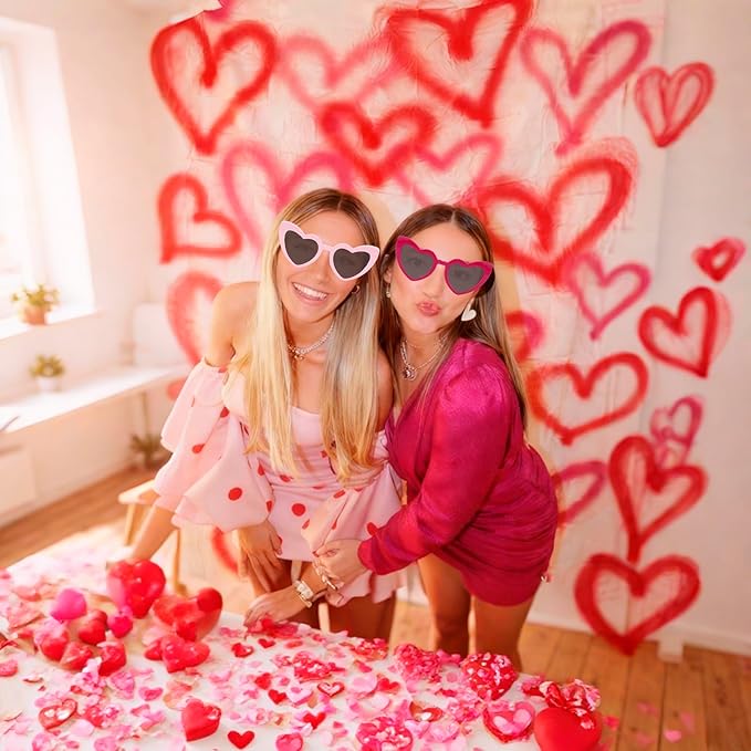 3PCS Valentine's Day Glassess for Women, Red & Pink Heart Shaped Sunglasses for Galentine's Day, Bid Day, Bachelorette Party & Daily Stylish Looks