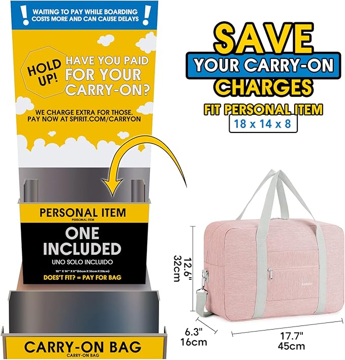 For Spirit Airlines Personal Item Bag Foldable Travel Duffel Bag Tote Carry on Luggage Duffle Overnight for Women and Men