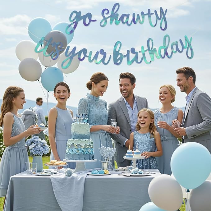 BEISHIDA Go Shawty It's Your Birthday Banner NO DIY Hip Hop Theme Happy Birthday Banner Pre-Strung Rap Theme Happy Birthday Sign for Man Women birthday Party Supply Double-Sided Rainbow Blue