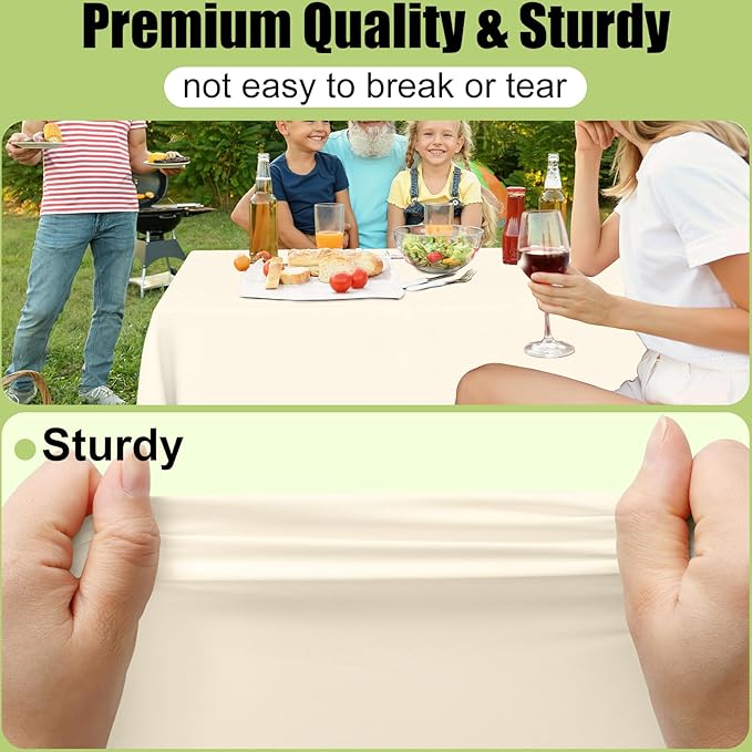 Smiry Disposable Table Cloth - 6 Pack, 54 x 78 Inch Waterproof Rectangle Tablecloths for Parties, Decorative Plastic Table Cover, Leakproof & Sturdy, Beige