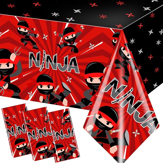 3pcs Ninja Birthday Tablecloths,Ninja Birthday Party Decoration Karate Theme Table Covers Waterproof Rectangle for Kid Master Birth-Day Party Supplies