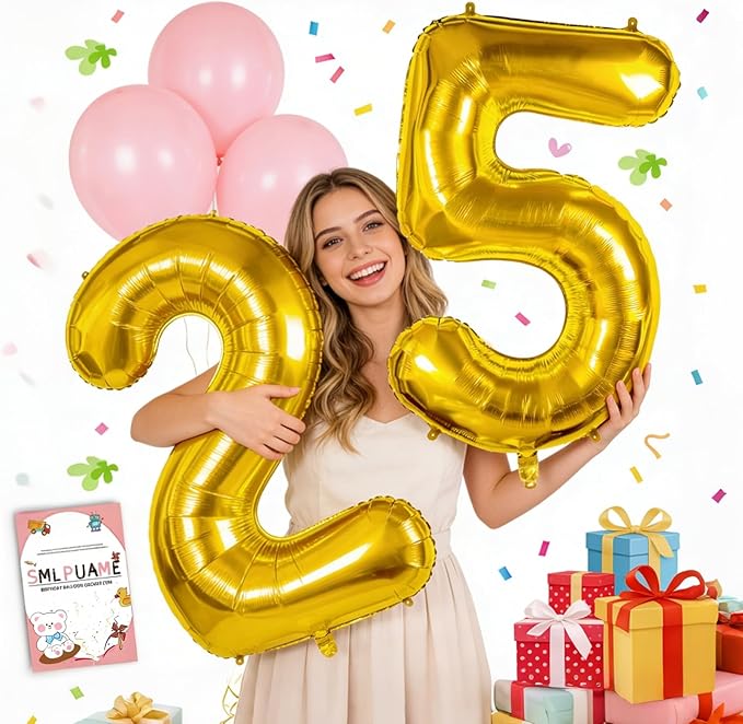 Smlpuame 40 inch Number Balloon 0-9 Gold Large Number 5 Balloons,Digital Balloons for Birthday Party Celebration Decorations Supplies, Helium Foil Number Balloons for Wedding Anniversary