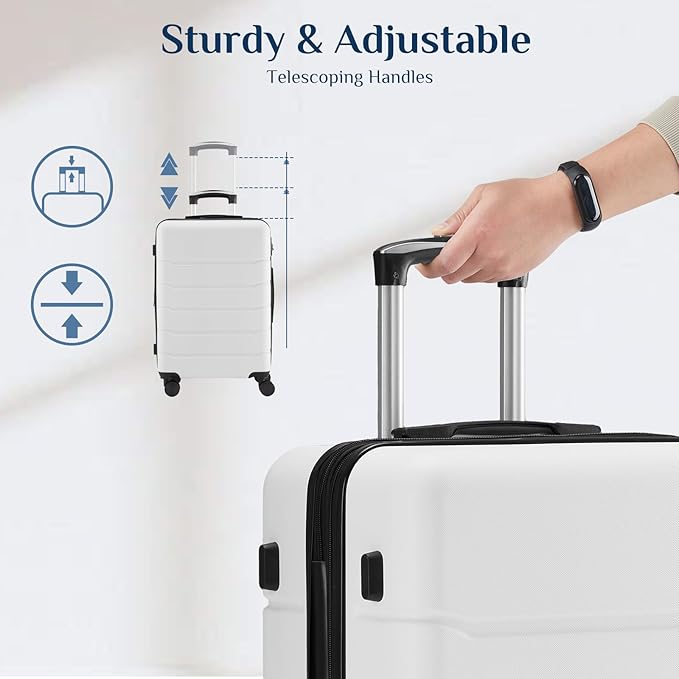 OLIXIS 3-Piece Luggage Set, Carry On Suitcases with Spinner Wheels, Expandable Travel Luggage with TSA Approved Lock & ABS Hard Shell, White(20/24/28 Inch)