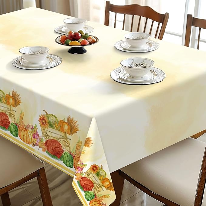 Childom 2 Pack Thanksgiving Tablecloths,Thanksgiving Decorations 54x108 Inch Plastic Table Cloth Rectangle Table,Disposable Tablecloths for Home,Picnic,Birthday,Outdoor,Friendsgiving Party Decorations
