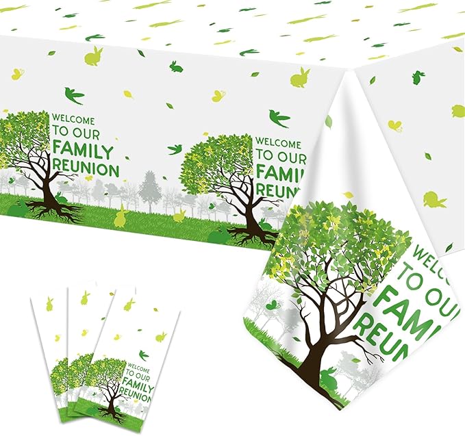 OBUSATT 3Pcs Family Reunion Party Decorations Family Tree Reunion Tablecloths 54 x 108 Inch Green Tree Plastic Table Cover Disposable Rectangle Tablecloths Party Supplies