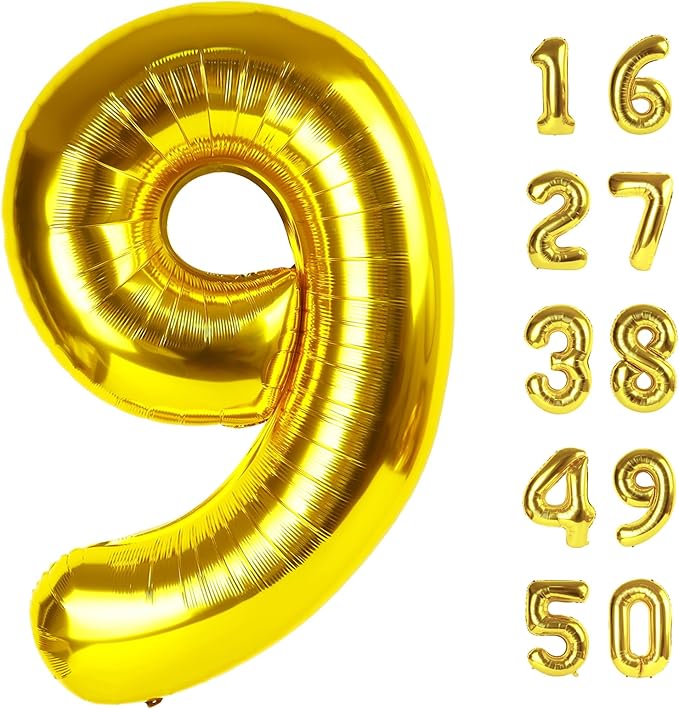 40 Inch Gold Balloon Number 9,Jumbo Mylar Foil Helium Balloon for 9 19th 29th 39th 90th 99th Digital Balloons for Birthday Party,Wedding Anniversary Party Decorations