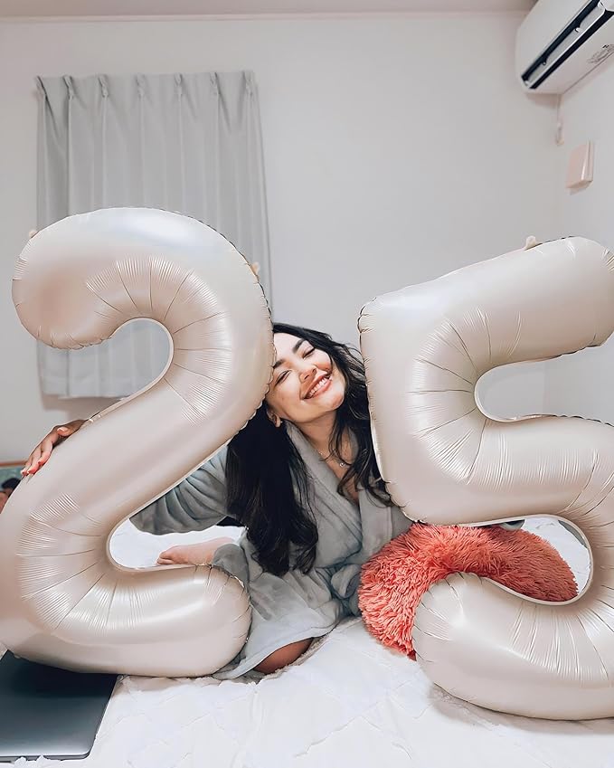 25 Balloon Number, Cream Number 25th Birthday Balloons 40 Inch, 25 or 52 Years Old Cream Birthday Decorations for Men Women, 25th Anniversary Decorations