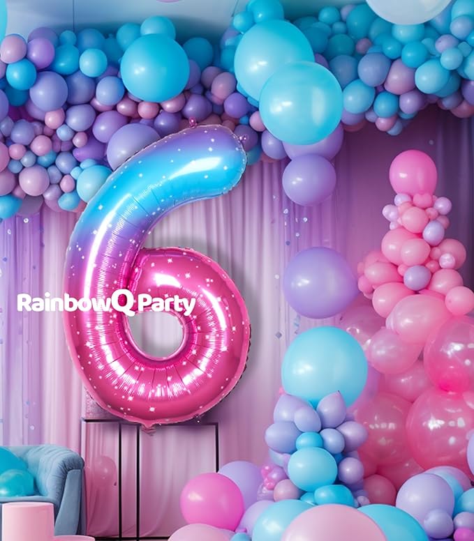 6 Balloon Number 40 Inch for Boy or Girl Big Starry 0-9 Foil Mylar Large 6 Number Balloon Happy 6th Birthday Party Anniversary Decorations Supplies